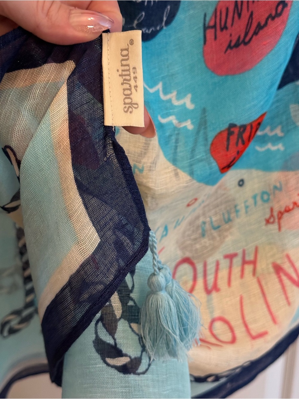Spartina 449 Aqua & Navy Nautical Tassel Scarf - Picture 3 of 4